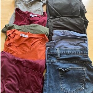 Motherhood Maternity Colorful Tops and Denim Jeans